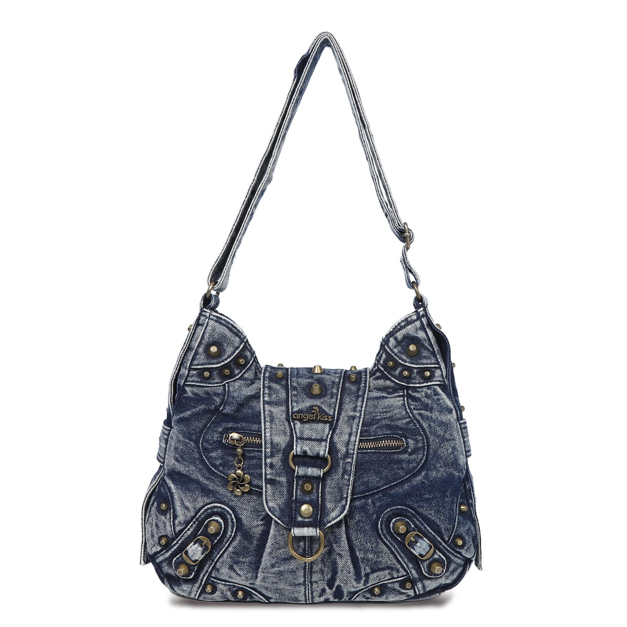 6084 Hobo Bag Studded Denim Shoulder Purses And Handbags Retro Roomy Daily